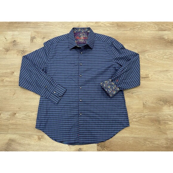 Robert Graham Japanese Dragon Sport Button Up Shirt Men’s XL Blue Purple Plaid - Picture 4 of 10